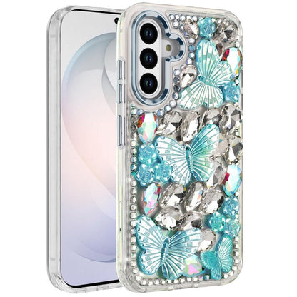 Luxury 3D Floral Butterfly Bling Rhinestone Glitter Shockproof Stylish Protective Hybrid Designer Metallic