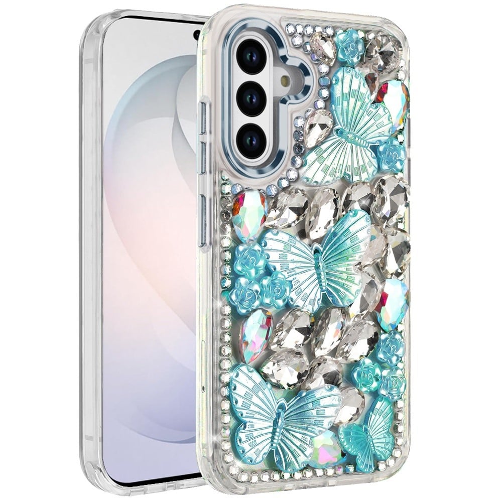 Luxury 3D Floral Butterfly Bling Rhinestone Glitter Shockproof Stylish Protective Hybrid Designer Metallic