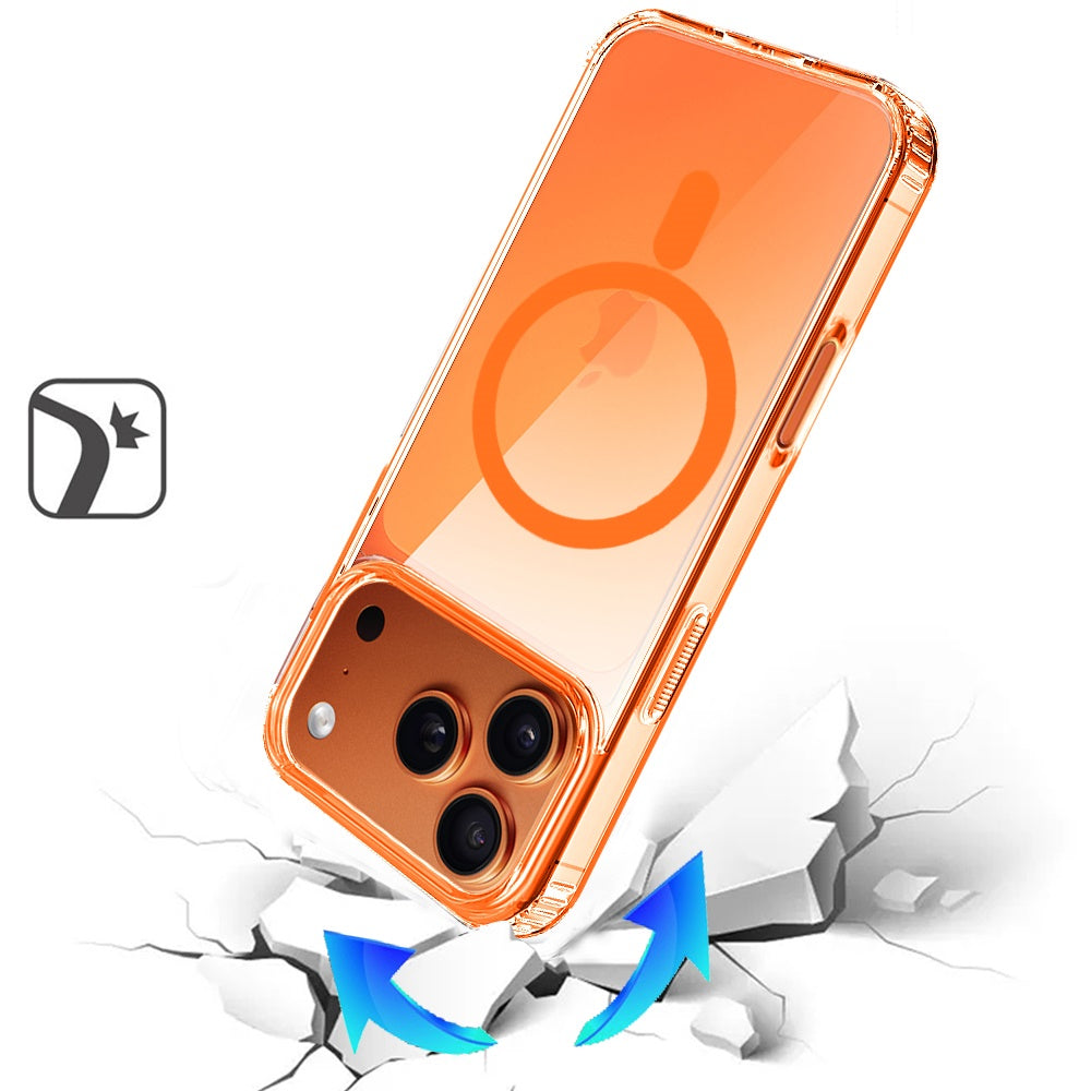 For Apple iPhone 17 Pro (6.3") Classic Hybrid True Transparent Shockproof Back Magnetic Case Compatible with MagSafe Case Cover Cosmic Orange