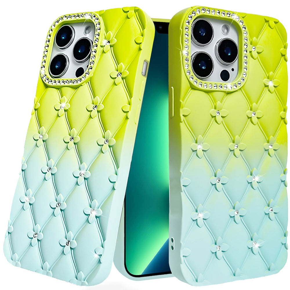 For Samsung Galaxy A26 Fashion Flower Design Sparkle Glitter Shimmer Rhinestone Bling Floral Accents, Leather Texture TPU Case Cover