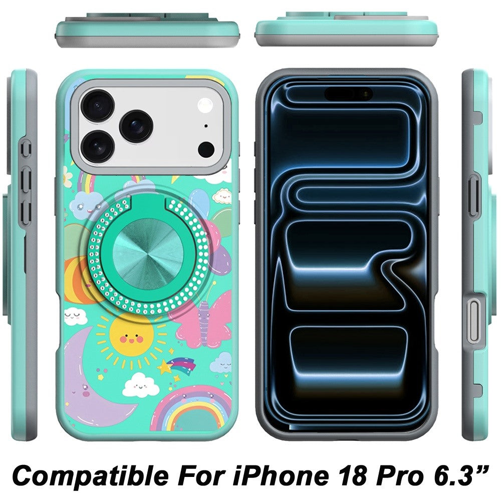 Phone Case for Apple iPhone 18 Pro Magnetic Ring Stand Matte Metal Hybrid Car Mount Friendly Shockproof Rotational Grip Diamond Design Pattern Cover