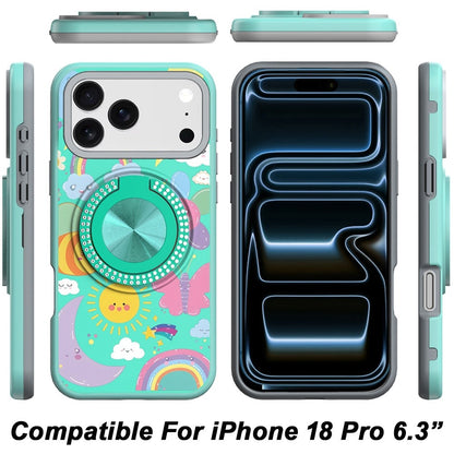 Phone Case for Apple iPhone 18 Pro Magnetic Ring Stand Matte Metal Hybrid Car Mount Friendly Shockproof Rotational Grip Diamond Design Pattern Cover