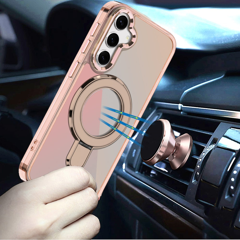 For Samsung Galaxy S26 Chrome Hybrid with Rotating Magnetic Circle Ring Stand, Slim Shockproof Hybrid Case Cover