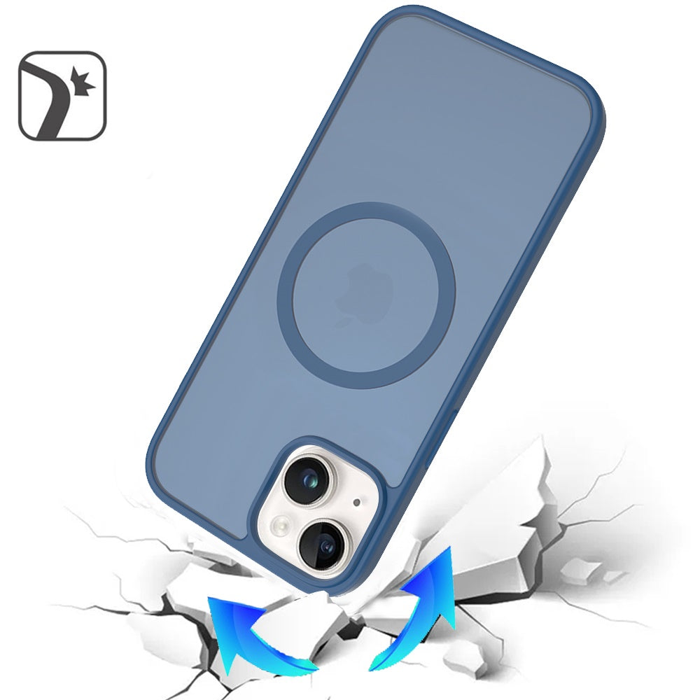 Phone Case for Apple iPhone 15 Magnetic Matte Hybrid Shockproof Smooth Grip Durable Camera Protection Anti-Slip Soft Touch TPU Armor Cover Blue
