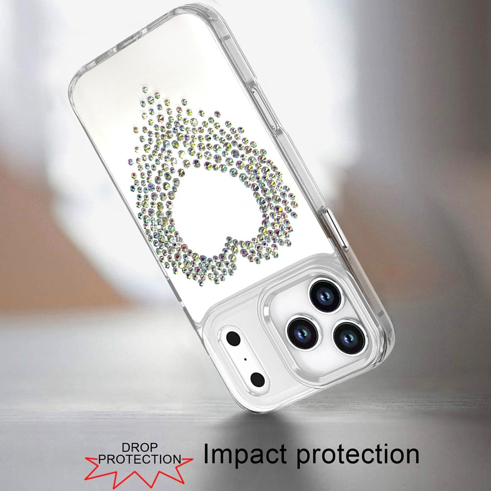 For Apple iPhone 17 Pro (6.3") Angel Hearts Bling Glitter Diamond Hybrid TPU Cover, Colorful Frame Shockproof Protective Back Case Cover Purple