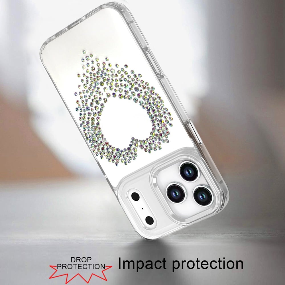 For Apple iPhone 17 Pro (6.3") Angel Hearts Bling Glitter Diamond Hybrid TPU Cover, Colorful Frame Shockproof Protective Back Case Cover Silver