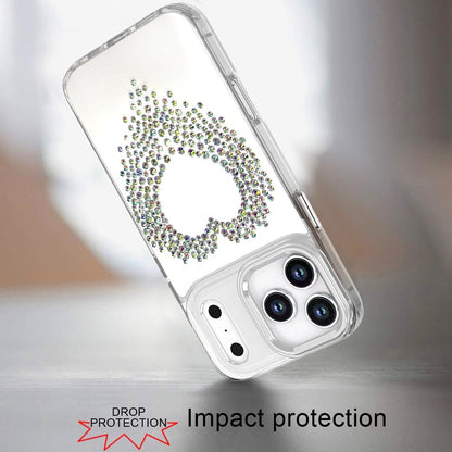 For Apple iPhone 17 Pro (6.3") Angel Hearts Bling Glitter Diamond Hybrid TPU Cover, Colorful Frame Shockproof Protective Back Case Cover Silver