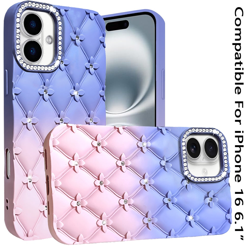 Phone Case for Apple iPhone 16 Floral Glitter Shimmer Bling Hybrid Shockproof Anti Slip Thick TPU Protective Stylish Design Cover