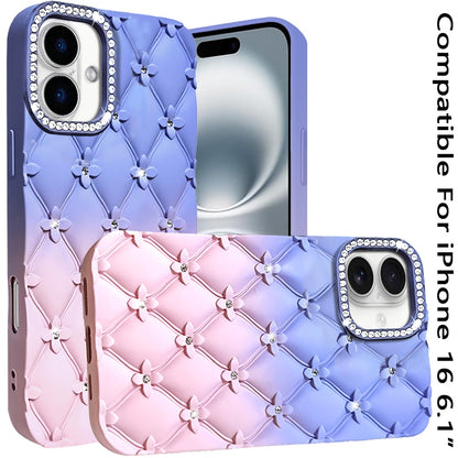 Phone Case for Apple iPhone 16 Floral Glitter Shimmer Bling Hybrid Shockproof Anti Slip Thick TPU Protective Stylish Design Cover