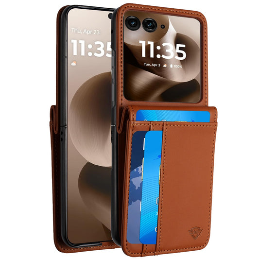 For Samsung Galaxy Z Flip 7 FE Wallet Case PU Leather Back Storage with Card ID Slot, Pocket Holder, Hybrid Protective Case Cover Brown