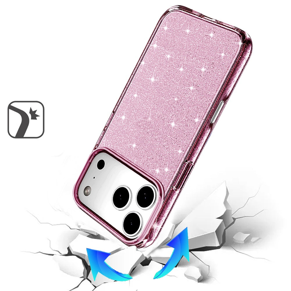 Phone Case for Apple iPhone 18 Pro/ 17 Pro Glitter Transparent Shockproof Thick Clear Hybrid Slim Fit Heavy Duty 3mm TPU Protective Bumper Cover Purple