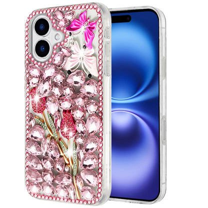 For Apple iPhone 17 (6.3") Bling Crystal 3D Full Diamonds Luxury Sparkle Rhinestone Hybrid Protective Case Cover