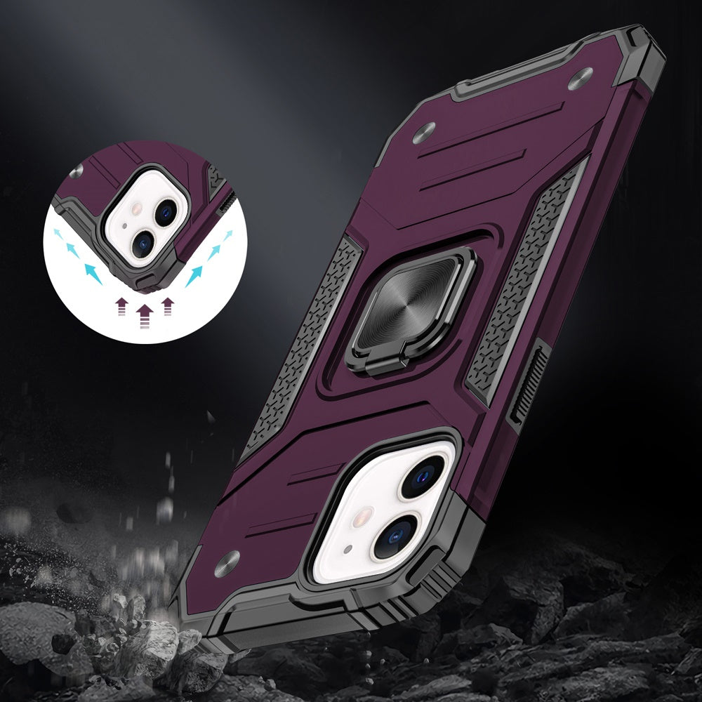 Phone Case for Apple iPhone 12 /12 Pro Magnetic Car Mount Hybrid Ring Stand Shockproof Rugged Grip Armor Heavy Duty Protective TPU Durable Cover Purple