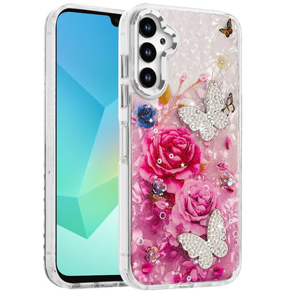 For Samsung Galaxy S25 Fan Edition /Galaxy S25 FE Epoxy Glitter Flowers Bling 3D Butterfly Fashion TPU Hybrid with Shockproof Protection Case Cover