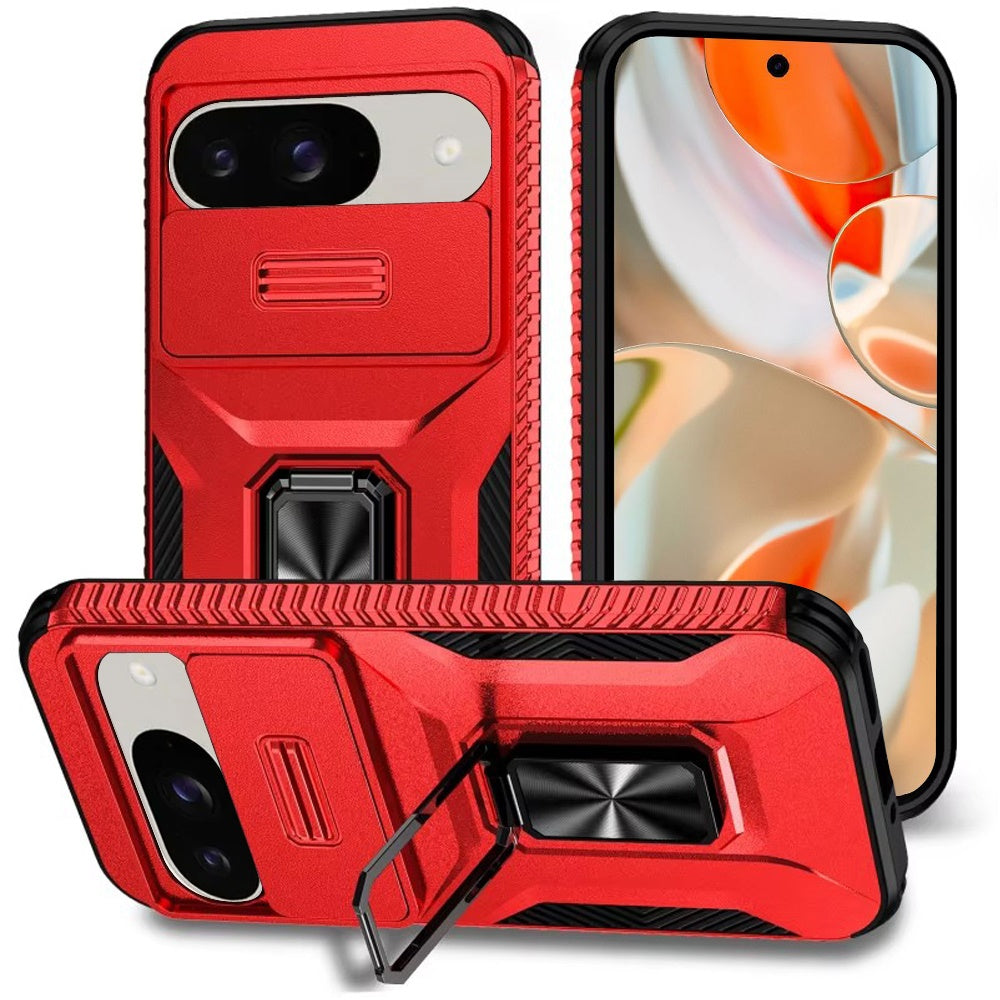 For Google Pixel 8A Camera Cover Phone Case with Magnetic Rotation Ring Stand [Military Grade] Hybrid Hard TPU Shockproof Case Cover