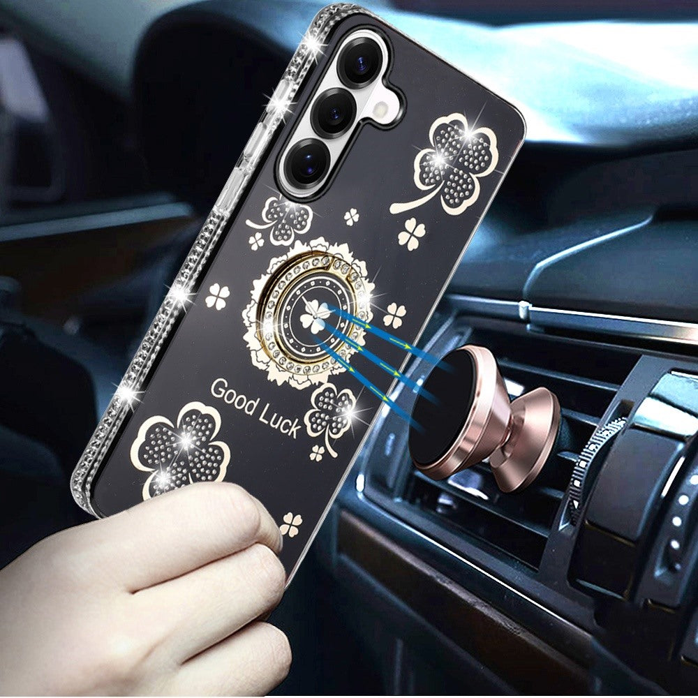 Phone Case for Samsung Galaxy S26 FE /S26 Fan Edition Glitter Diamond Ring Stand Sparkle Rhinestone Edge AntiSlip Kickstand Luxury Fashion Bumper Shockproof Cover