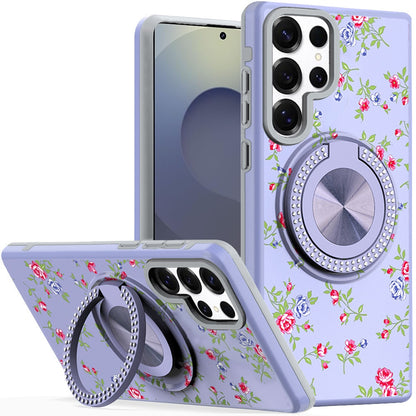 For Samsung Galaxy S25 Ultra Pattern Design Hybrid with Invisible Ring Stand & Magnetic Back, Shockproof Protective Grip Case Cover