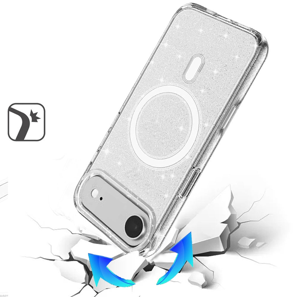 For Apple iPhone 17 AIR MagSafe Compatible Glitter Sparkle Bling Hybrid Case with Magnetic Circle, Slim TPU & Hard PC Frame Case Cover Clear