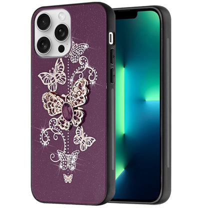 Phone Case for Apple iPhone 13 Pro Max Diamond Glitter 3D Butterfly Engraved Luxury Bling Hybrid Shockproof Chrome Edge Protective Durable Grip Cover Purple