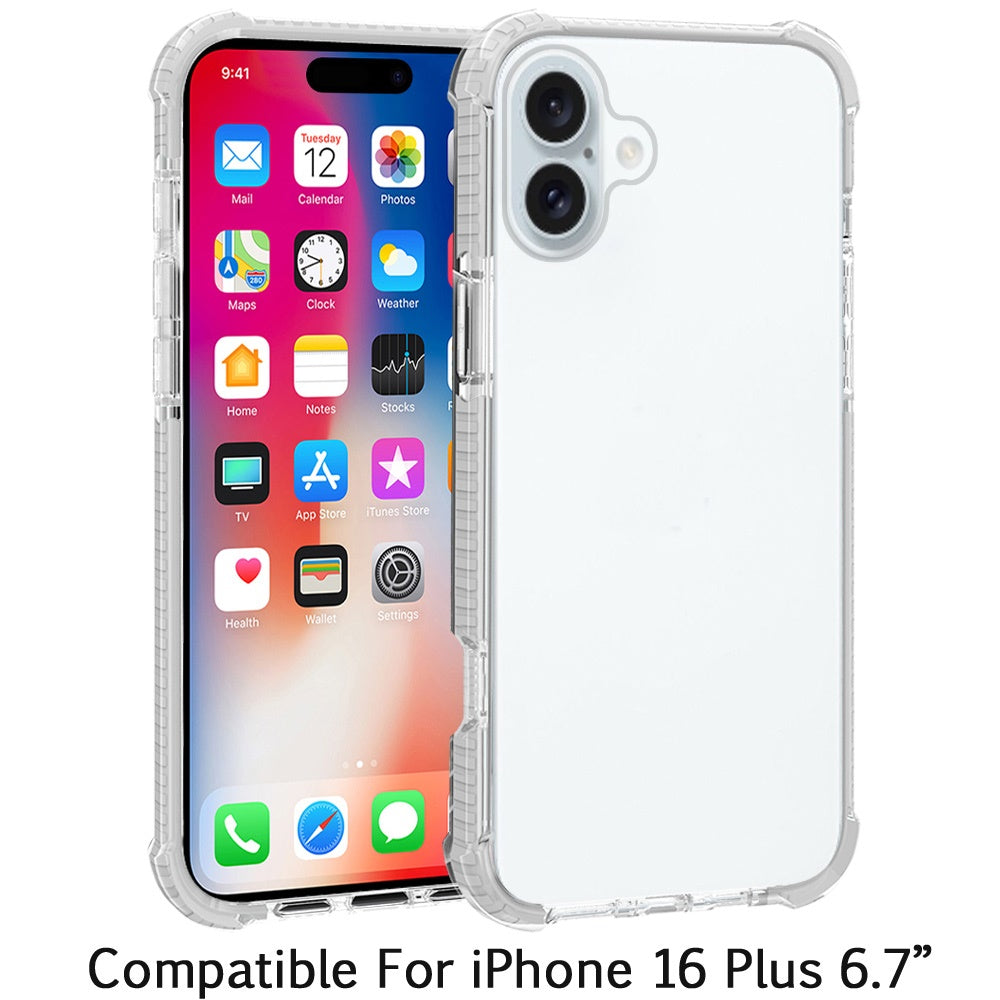 Phone Case for Apple iPhone 16 Plus Transparent Acrylic Shockproof Rugged Hybrid Heavy Duty Color Frame Raised Bezel Clear Durable Grip Cover White