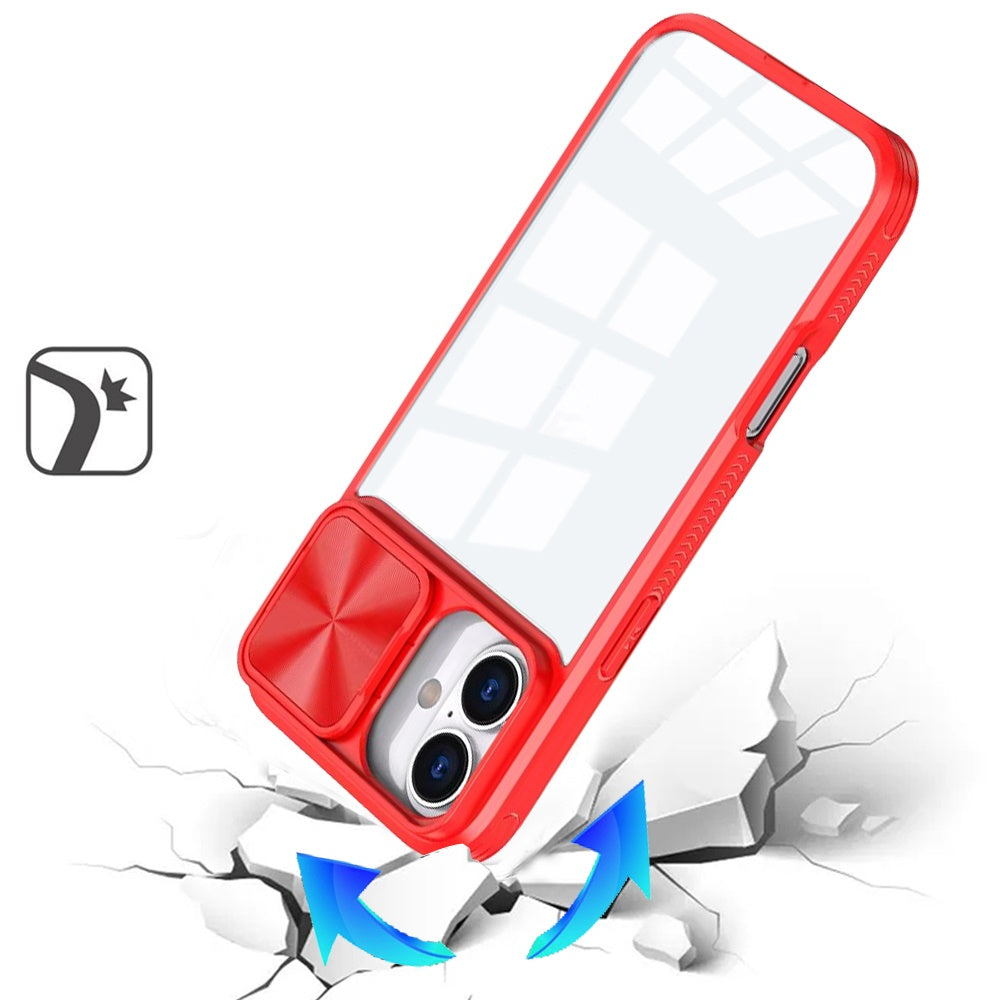 For Apple iPhone 17 (6.3") Hybrid Cases with Sliding Camera Cover Transparent Shockproof Bumper TPU Protective Case Cover Black