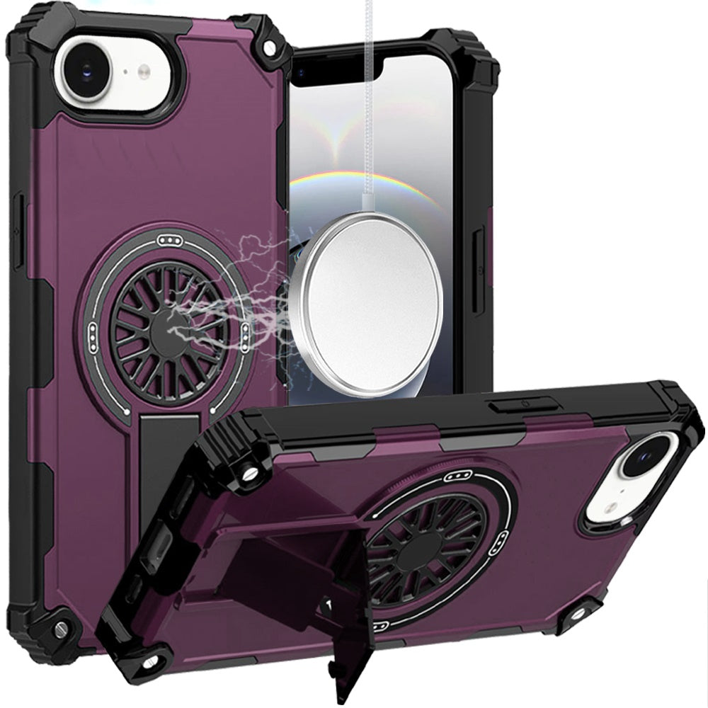Phone Case for Apple iPhone 17E /16E Invisible Kickstand Magnetic Car Mount Friendly Shockproof Texture Anti Slip Durable Grip Heavy Duty Hybrid Cover Purple