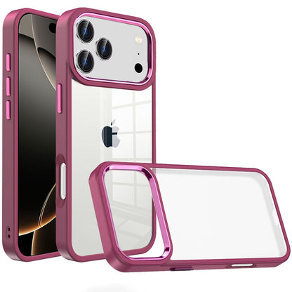 For Apple iPhone 17 Pro Max (6.9") Slim Fit Hybrid Transparent Thick Acrylic with Metal Buttons Frame Protective Hard PC + TPU Shockproof Case Cover Burgundy