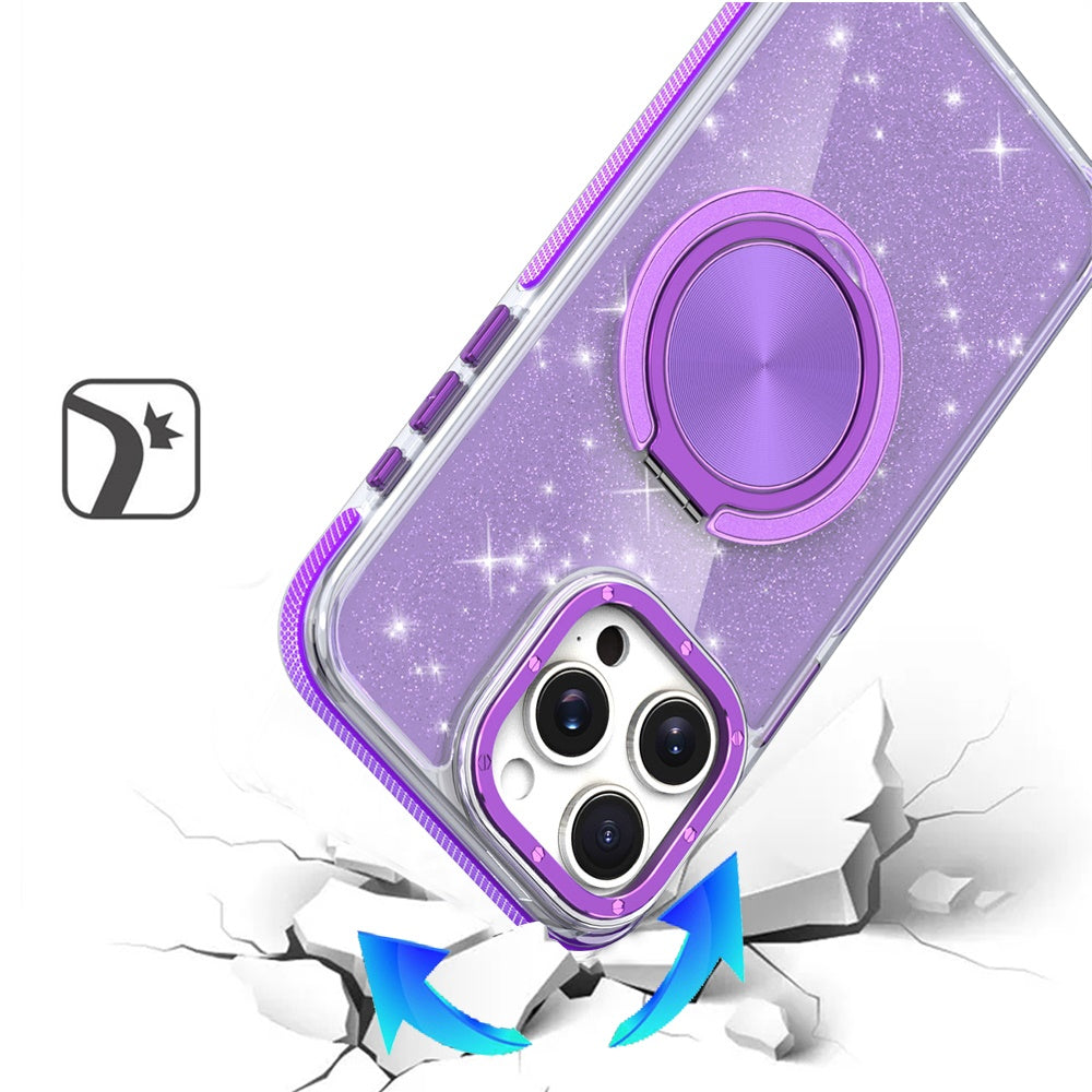 For Apple iPhone 13 Pro Slim Bling Glitter Sparkly Shimmer Hybrid with Magnetic Ring and 360° Rotational Stand [Compatible with Magsafe] Case Cover