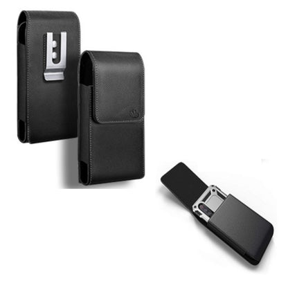 For Apple iPhone 16 Pro (6.3") Universal PU Leather Vertical Phone Pouch Holder Carrying Case [Magnetic Closure] With Fixed Belt Clip Holster Hybrid [Black]