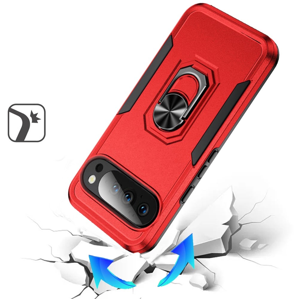 For Google Pixel 10 / 10 Pro Hybrid Rugged Tough 2in1 Drop-Proof Protection Military Grade Armor with Metal Ring Stand Case Cover