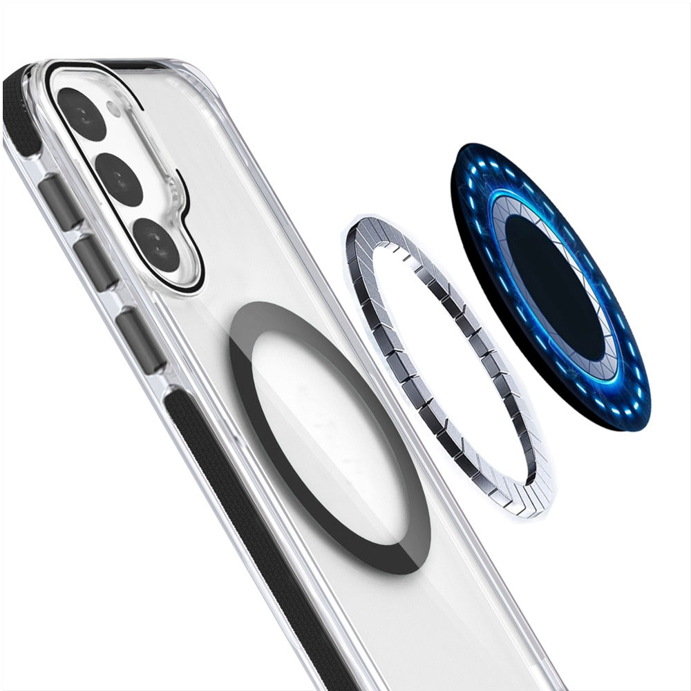 For Samsung Galaxy S21+ Plus Hybrid Clear Invisible Camera Bracket Stand [With Magsafe Magnetic Circle] Shockproof Color Frame Case Cover Black