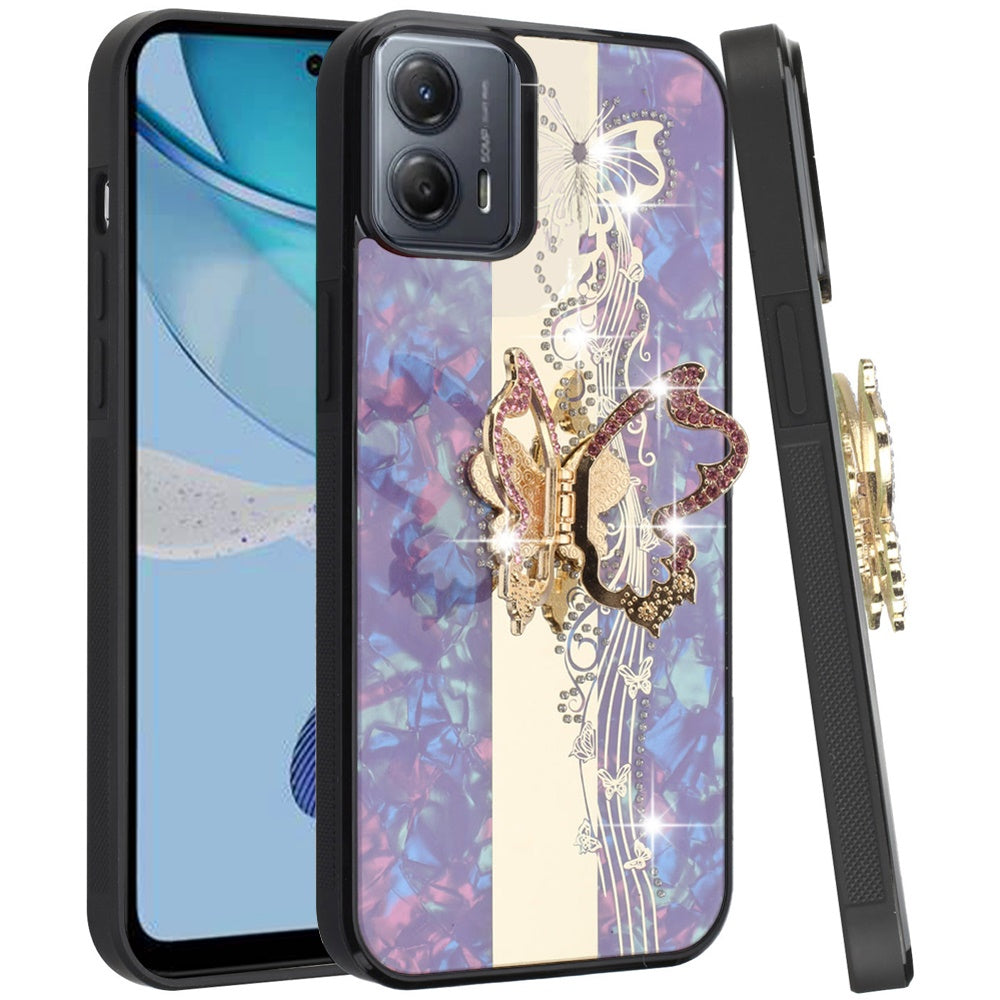For Apple iPhone SE 4 Diamonds 3D Butterfly Bling Sparkly Glitter Ornaments Engraving Hybrid with Stand Fashion Case Cover Enchanted Butterfly Purple