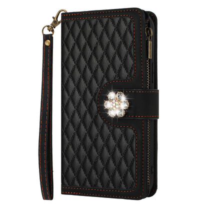 PU Leather Wallet Design Jewel Bling with Credit Card Holder Flip Folio Pouch Zipper Purse Wrist Strap