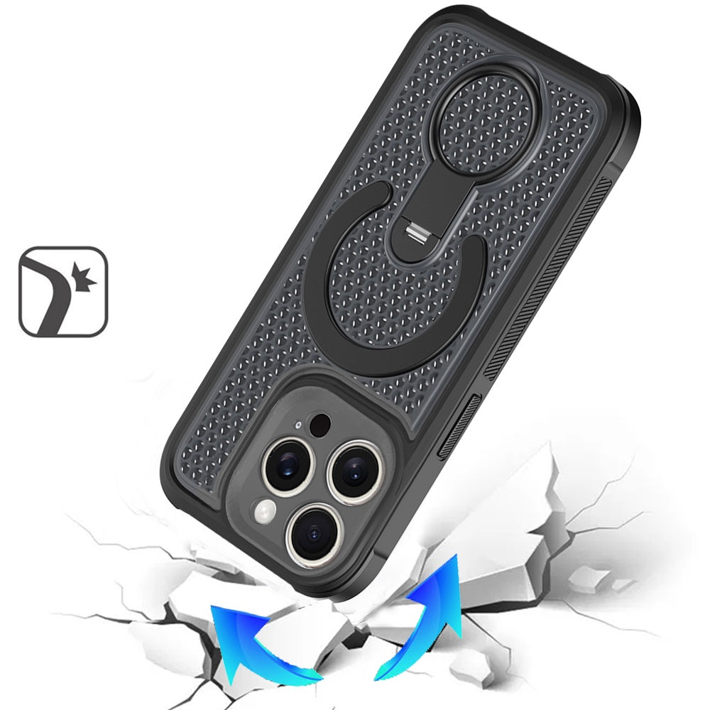 Phone Case for iPhone 15 Pro Max Magnetic Honeycomb Hybrid Rugged Armor Kickstand Dual Layer Shock Absorbing Hard PC Soft TPU Cover