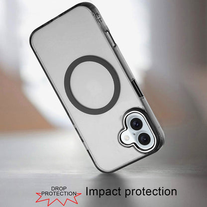 Phone Case for Apple iPhone 16 Plus Magnetic Clear Acrylic Metal Button Camera Guard Shockproof Transparent Slim Grip Premium Hybrid Cover Black