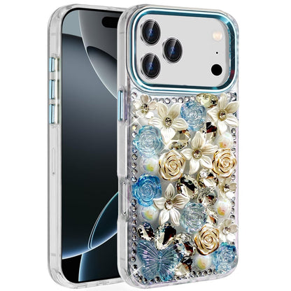 Phone Case for Apple iPhone 17 Pro Luxury Rose Bling Rhinestone Glitter Floral Hybrid Shockproof Stylish Protective Designer Ornament Sparkle Cover