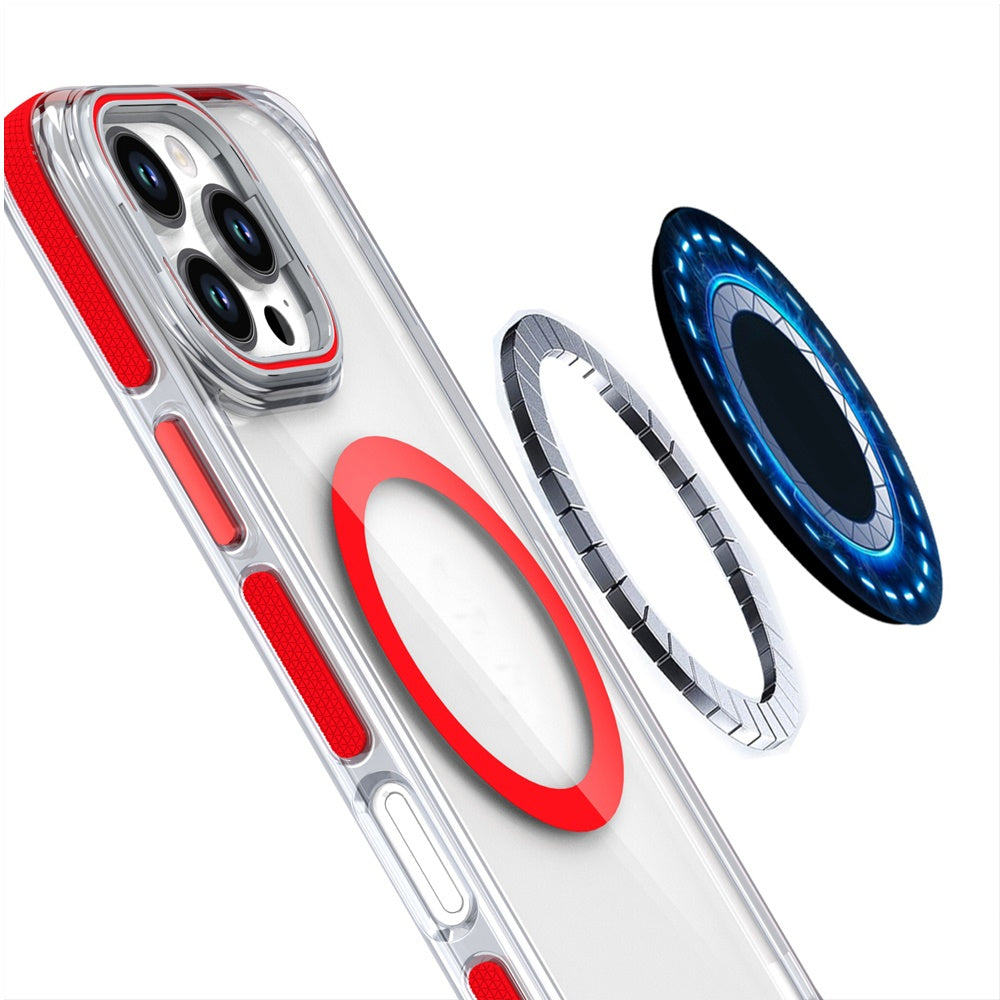 For Samsung Galaxy S21 Hybrid Clear Invisible Camera Bracket Stand [With Magsafe Magnetic Circle] Shockproof Color Frame Case Cover Red