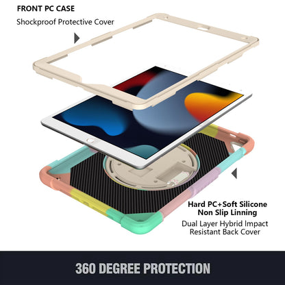 For 3-in-1 Tough Hybrid Shockproof Protector Silicone TPU with Pencil Holder, Kickstand, Hand & Shoulder Strap Colorful Rainbow Tablet Case Cover