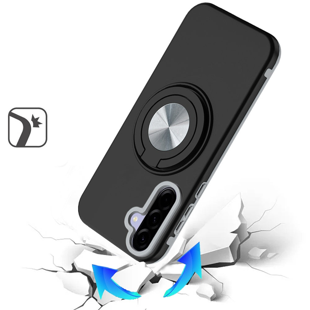 Phone Case for Samsung Galaxy A27 Shockproof Magnetic Ring Stand Rotating CarMount Hybrid Metal Matte Finish AntiSlip Grip Kickstand Cover