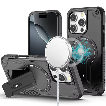 For Apple iPhone 16 Pro Magnetic Invisible Kickstand Holder with Magsafe, Slim Fit Shockproof Hybrid Military Grade Heavy Duty Case Cover