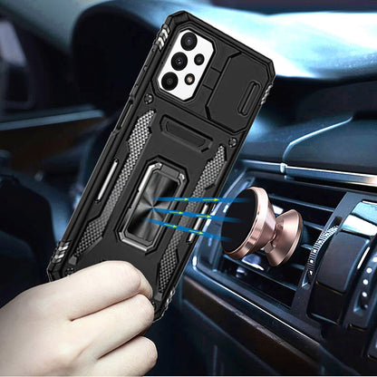 For Samsung Galaxy A52 5G Hybrid Case with Rotation Ring Stand Shockproof & Camera Window TPU Armor Dropproof Case Cover Black