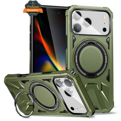 For Apple iPhone 17 Pro Max Tough Shockproof Hybrid Magnetic Large Rotating Ring Stand Compatible with MagSafe Case Cover