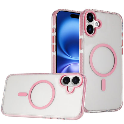 For Apple iPhone 17 Pro Max Transparent Hybrid with Color-Matched Magnetic Circle, Rubber TPU Frame Hard PC Shockproof Case Cover Pink