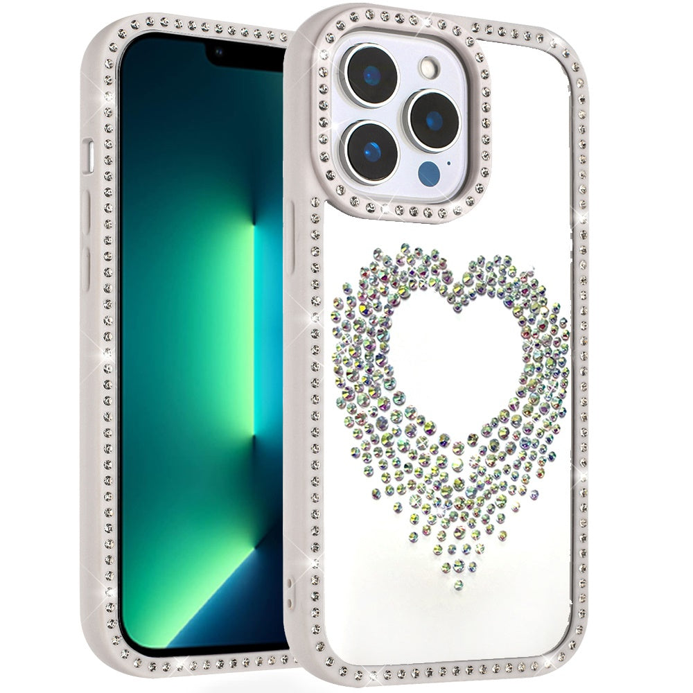 For Apple iPhone 13 Pro Max Angel Hearts Glitter Shimmer Diamond Edge Hybrid Drop Protection Shockproof Design Case Cover Beige