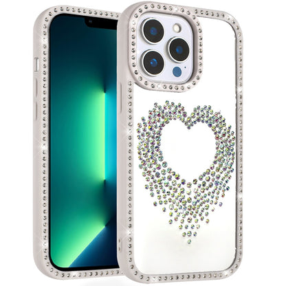 For Apple iPhone 13 Pro Max Angel Hearts Glitter Shimmer Diamond Edge Hybrid Drop Protection Shockproof Design Case Cover Beige