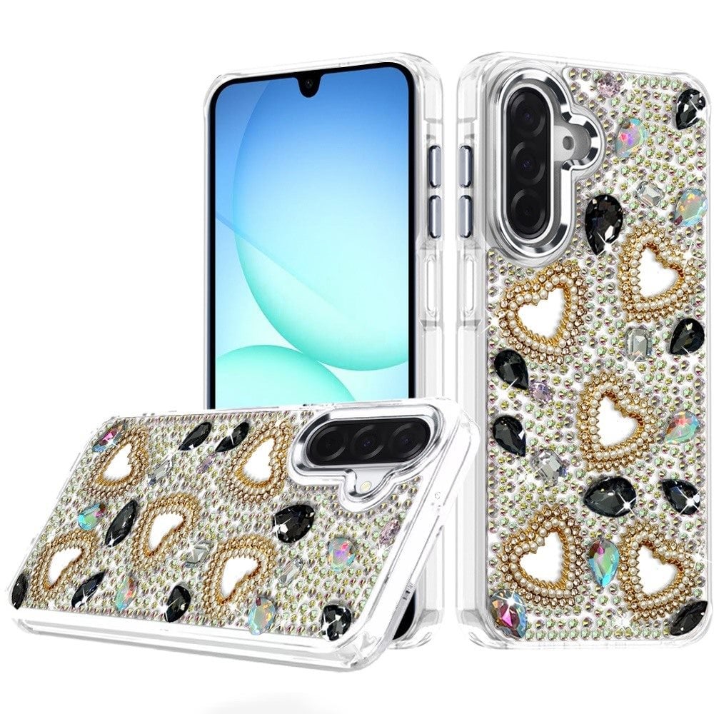 Phone Case for Samsung Galaxy A17 Luxury Crystal Heart Rhinestone Diamond Bling Shockproof Hybrid Glitter Protective Stylish Durable Grip Cover