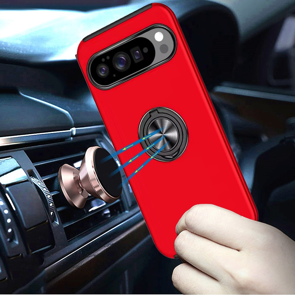 For Google Pixel 10 Pro XL Hybrid 360 Degree Rotatable Metal Invisible Ring Stand Holder Slim Fit Magnetic Car Mount Shockproof Case Cover