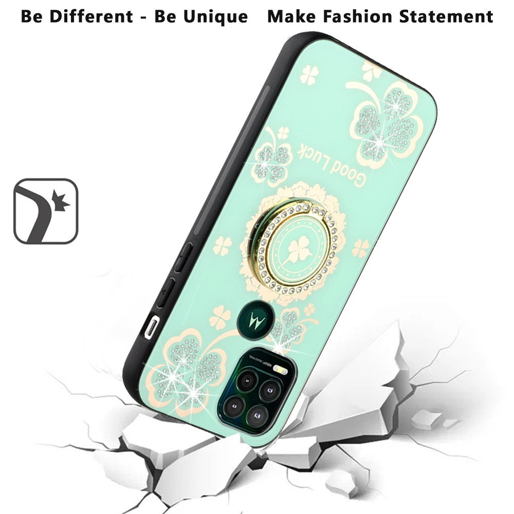 For Apple iPhone 16 Plus (6.7") Diamonds 3D Bling Sparkly Glitter Ornaments Engraving Hybrid Fashion Ring Stand Case Cover