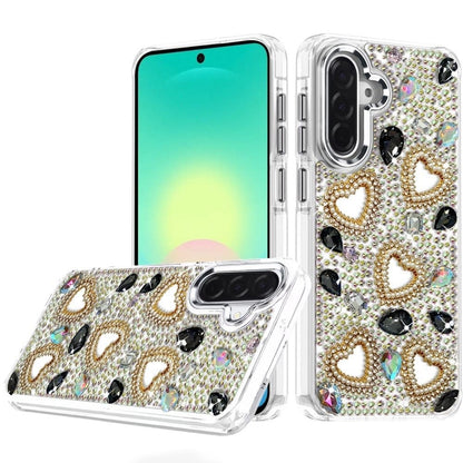 Phone Case for Samsung Galaxy A27 Luxury Crystal Heart Rhinestone Diamond Bling Shockproof Hybrid Glitter Protective Stylish Durable Grip Cover