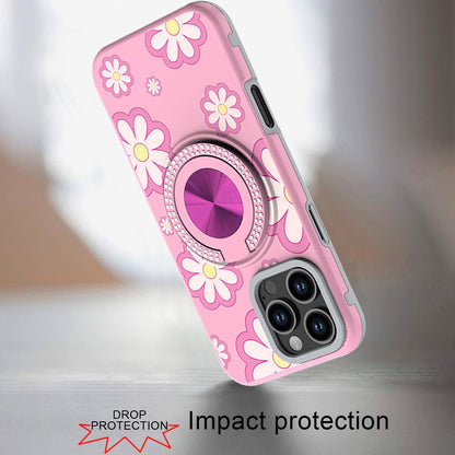 For iPhone 16 Pro Max (6.9") Pattern Design Hybrid with Invisible Ring Stand & Magnetic Back, Shockproof Protective Grip Case Cover